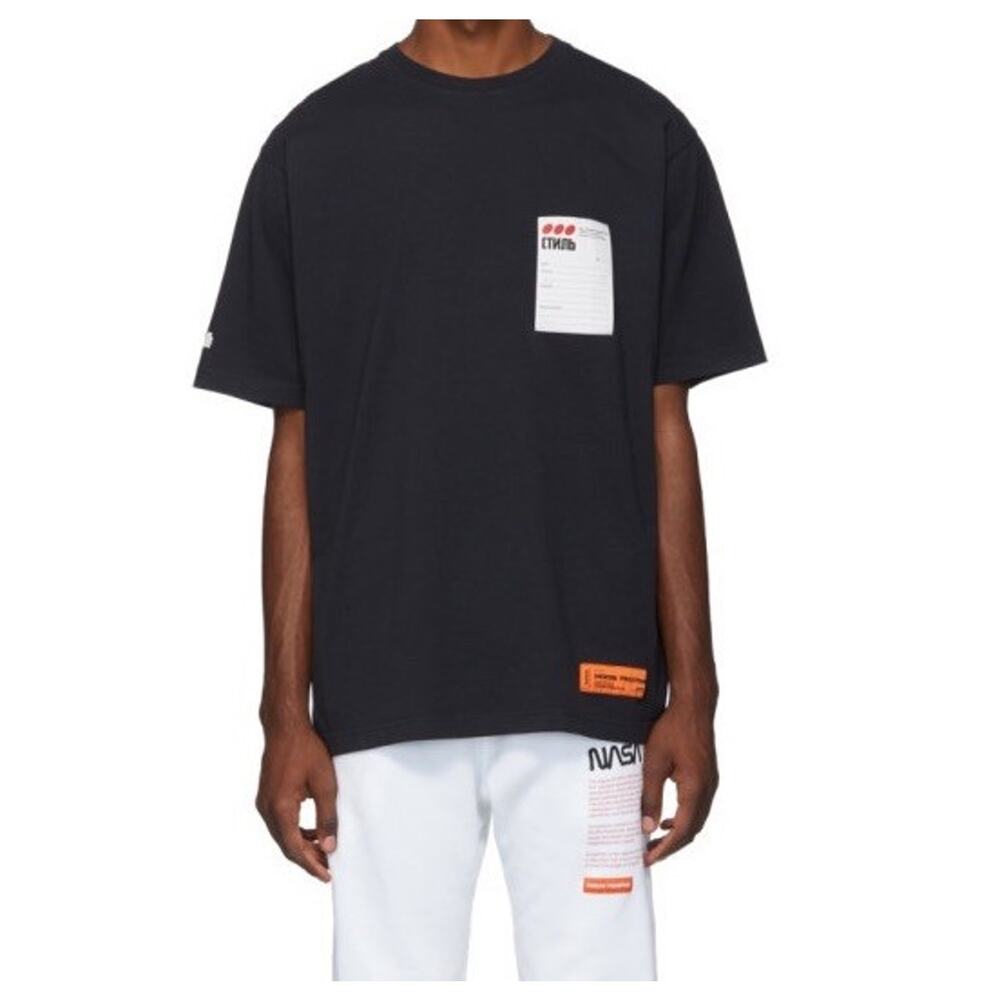 Heron Preston Black Sticker Label Cyrillic Стиль Logo Tee T-Shirt Medium